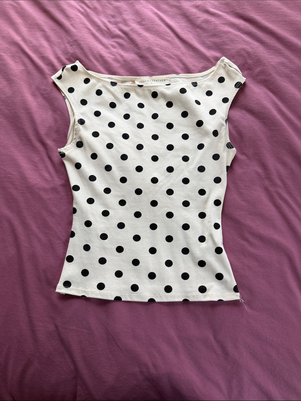 Polka Dot Sleeveless Tank Top - White with Black Dots